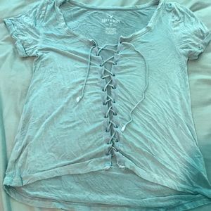 American Eagle blue tie up short sleeve T-shirt